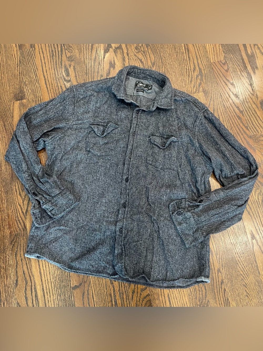 GRAYERS Gray Black Herringbone Cotton Button Down Shirt